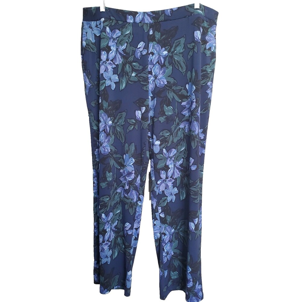 Susan Graver Liquidknit Floral Straight Leg Pull-On Pants Size XL